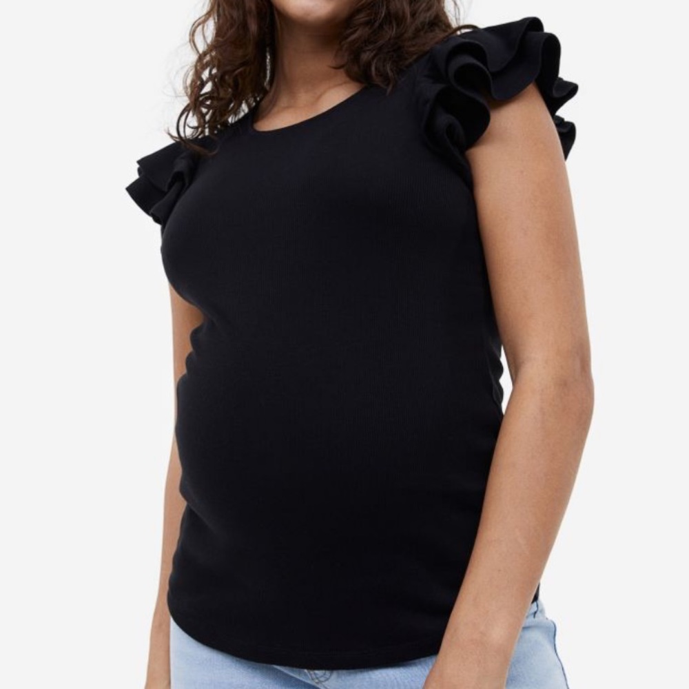 H&M MAMA Maternity Flutter Sleeved Jersey Top XL Black